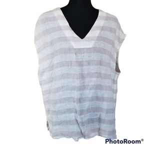 St. Tropez West 100% linen striped top sz L